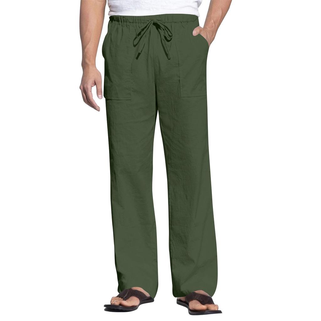 Men's Cotton And Linen Summer Casual Drawstring Pocket Trousers