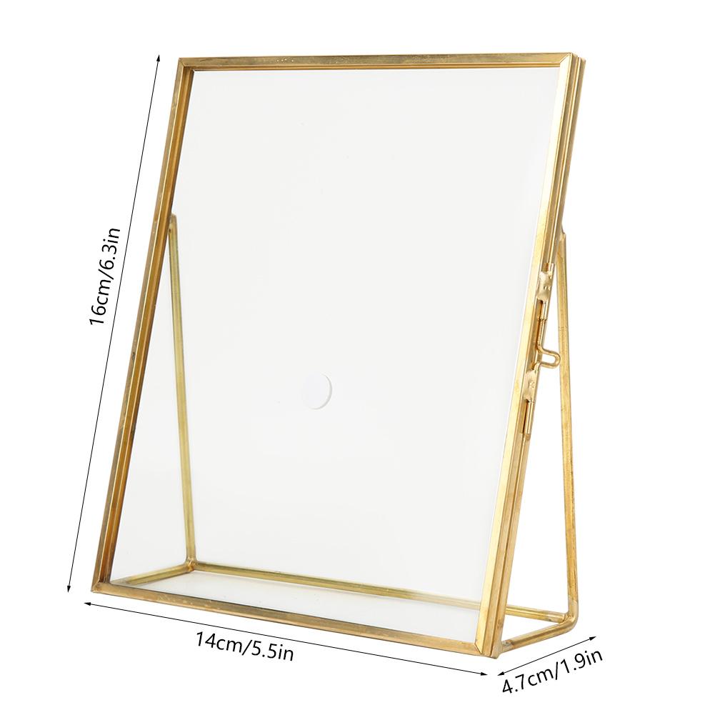 Retro Glass Picture Frame Clr Photo Display Photo Frame Geometric Glass Plant Sample Photo Frame with Copper Bracket for Home Decoration