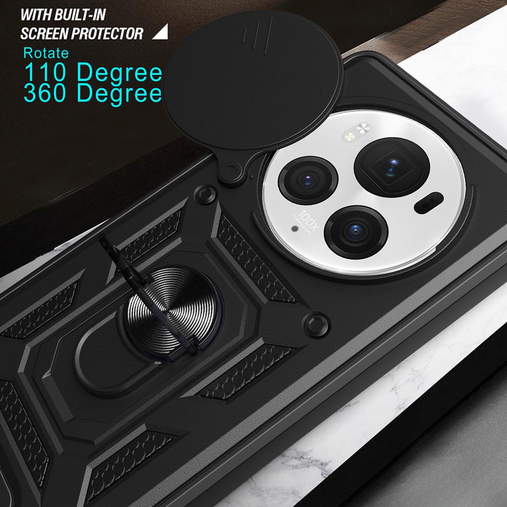 For Honor Magic6 Pro 5G Case Kickstand PC+TPU Phone Cover with Slide Lens Window