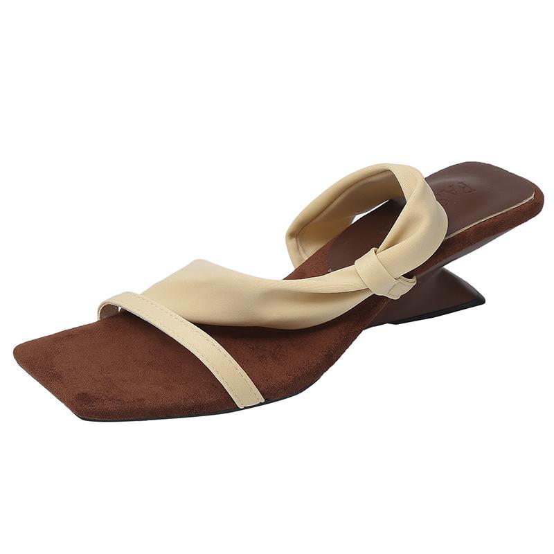 Retro slope heel cool slippers women's summer wear 2025 new fairy style with skirt square head open-toed high-heeled sandals