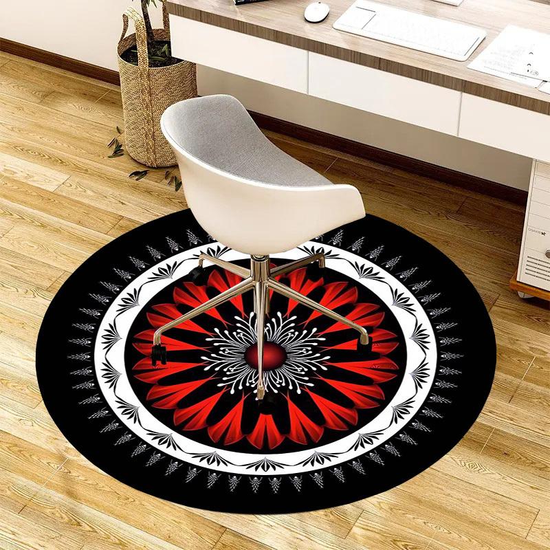 1 Stück Rundes Mandala-Design mit Rot- und Weißmustern Runder Teppich, Hergestellt aus Polyester, Perfekt zur Dekoration von Bürostühlen, Wohnzimmern fplt644