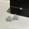 New Vintage 100% Pure 925 Sterling Silver Earrings Pave Aaa Zircconia Fan Shape Ear Stud For Women Luxury Fine Jewelry