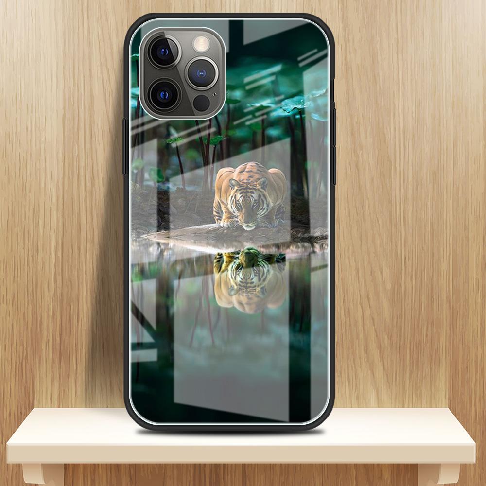

Чехол из закаленного стекла Apple iPhone 13 12 Mini 11 Pro Max XR XS SE 2020 7 8 Plus 6 6S X Phone Cover Back Shell Big Animal Tiger Sac iPhone 6S Plus