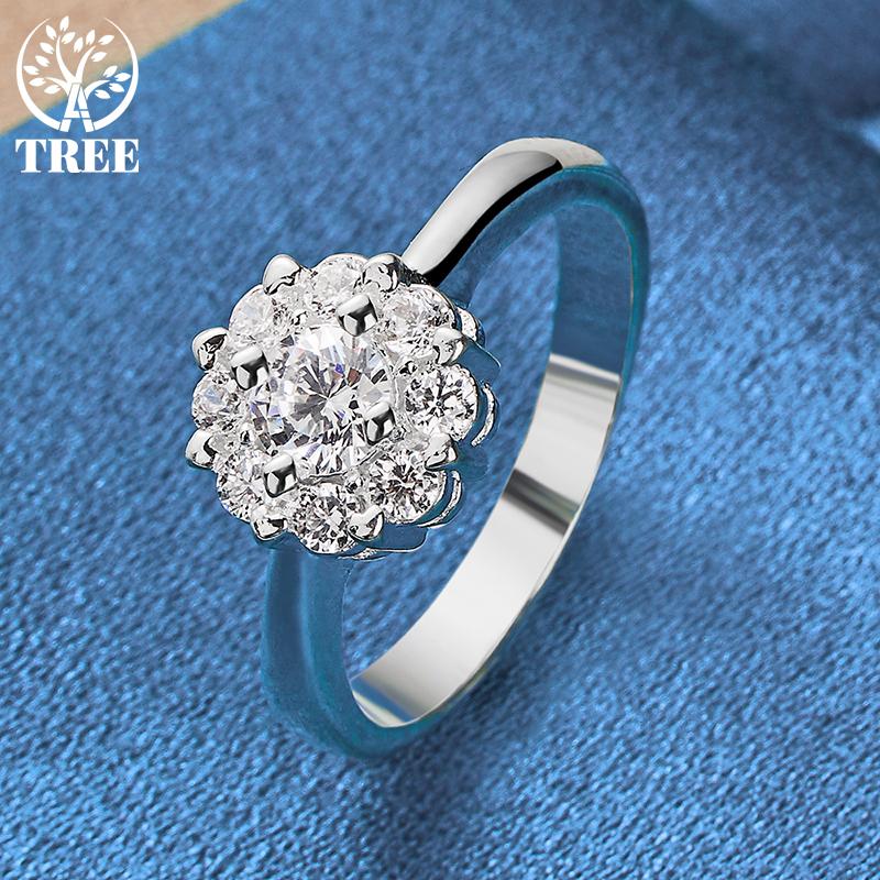 925 Sterling Silver Flower Velký AAA Zirkonový prsten