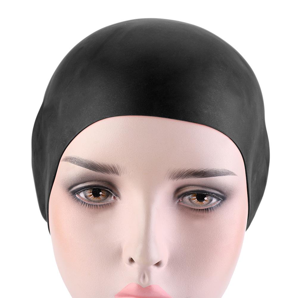 Strapazierfähige Unisex Silikon Wasserdichte Badekappe Einfarbig Hochelastisch Schwimmerhut Schwarz