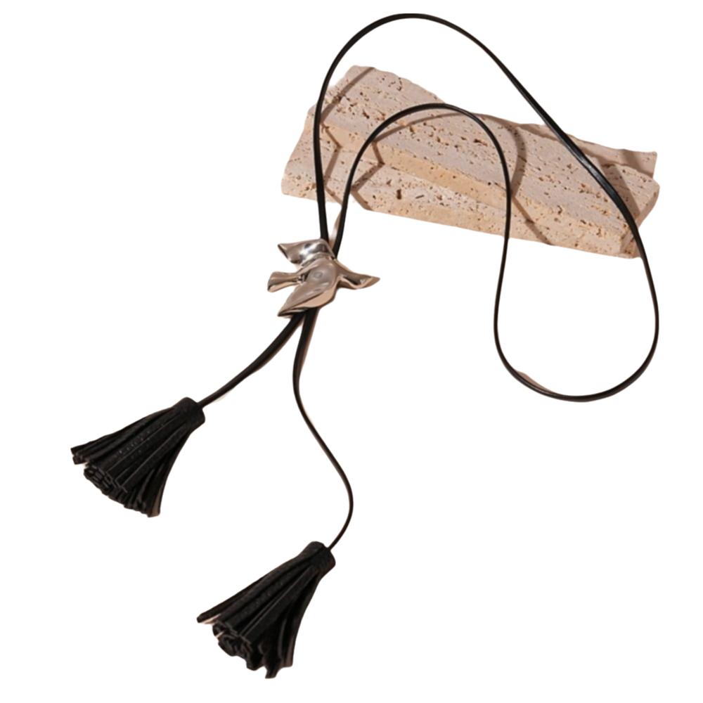 Silver Tassel Adjustable Necklace Ethnic Style PU Leather Necklace Luxury Bird Necklace  Decoration