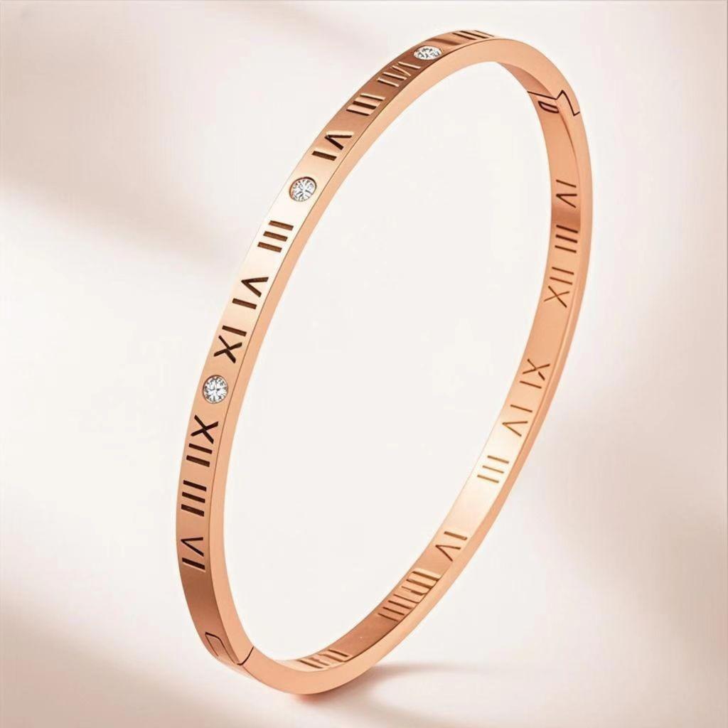 Roman Numeral Stainless Steel Bangle for Women Men Gold Color Bracelet Fashion Jewelry Accessories Gifts