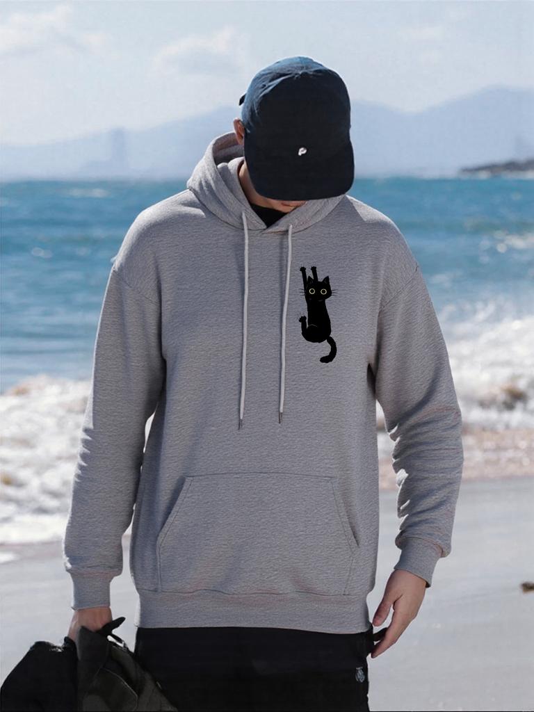 The Climbing Cat Printed Men Hoody All-Match Oversized Sportswears Unisex Fashion Hip Hop Hoodies Autumn Fleece Male Clothes