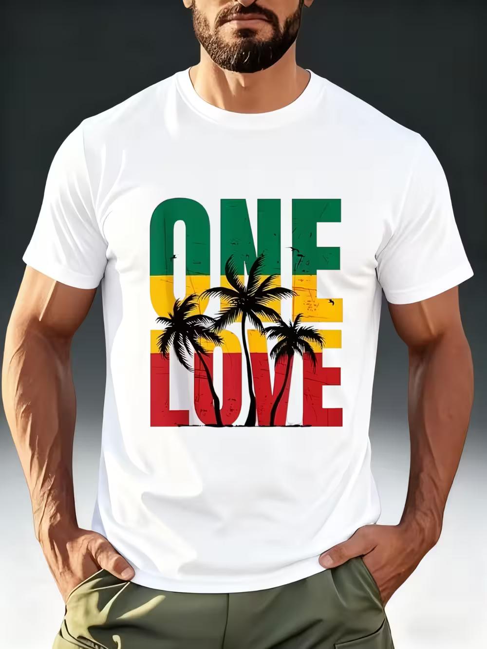 Men S Fashion T-Shirt Featuring a  ONE LOVE Reggae  Theme Print XXXL