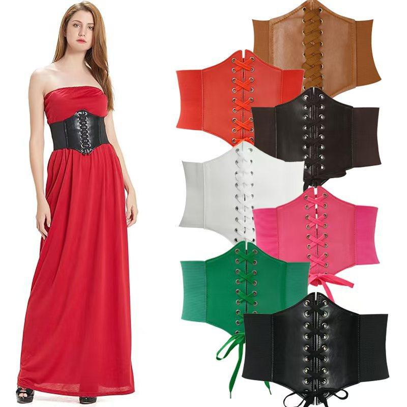 Punk Black Wide Corset Belt for Women, PU Leather, Slimming Body Belts, Elastic High Waist Belt, Female Cummerbunds, New, 1Pc