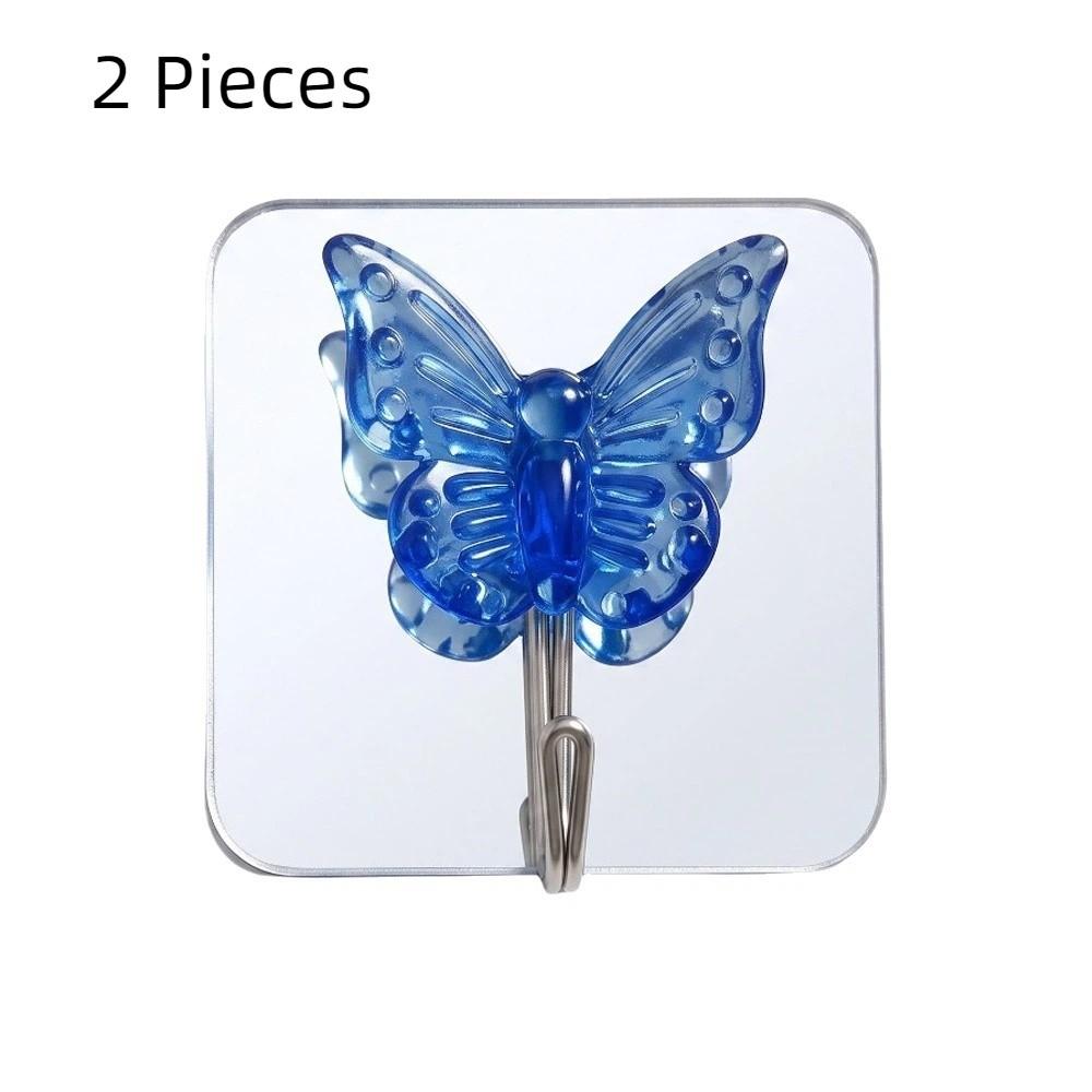 2PCS Waterproof Crystal Glass Butterfly Hooks Decorative Wall Hooks Bathroom Hook  for Living Room