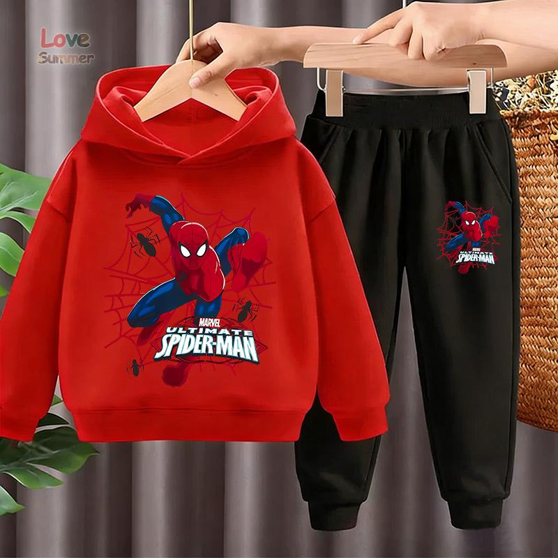 Marvel Ensembles HoodieS+pantalon 2 pièces pour enfants Homme Araignée Ensemble pantalon à capuche Cosplay anime pour enfants Sweat à capuche Pull Vêtements pour enfants 4-14 ans