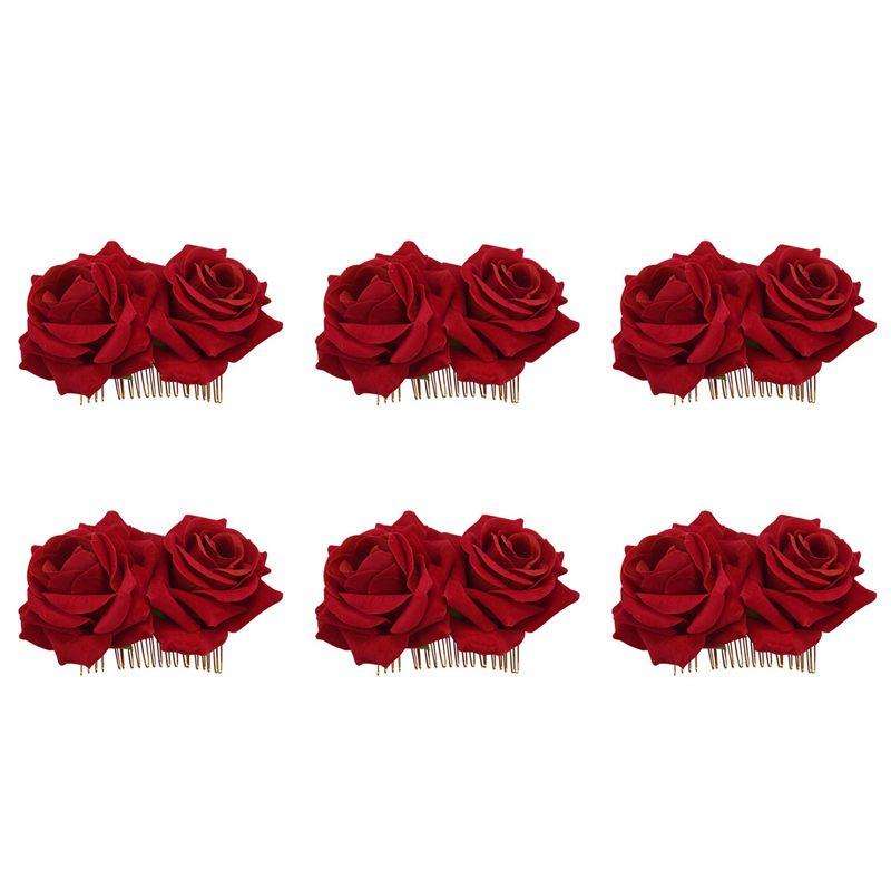 

TEXU 6X Rose Flower Hair Clip Slide Flamenco Dancer Pin Flower Brooch Lady Hair Styling Clip Hair Accessories красный