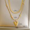 Custom 304 Stainless Steel 18K Gold Plated PVD Doble Collarbone  Necklace Waterproof Heart Butterfly Pendant Women