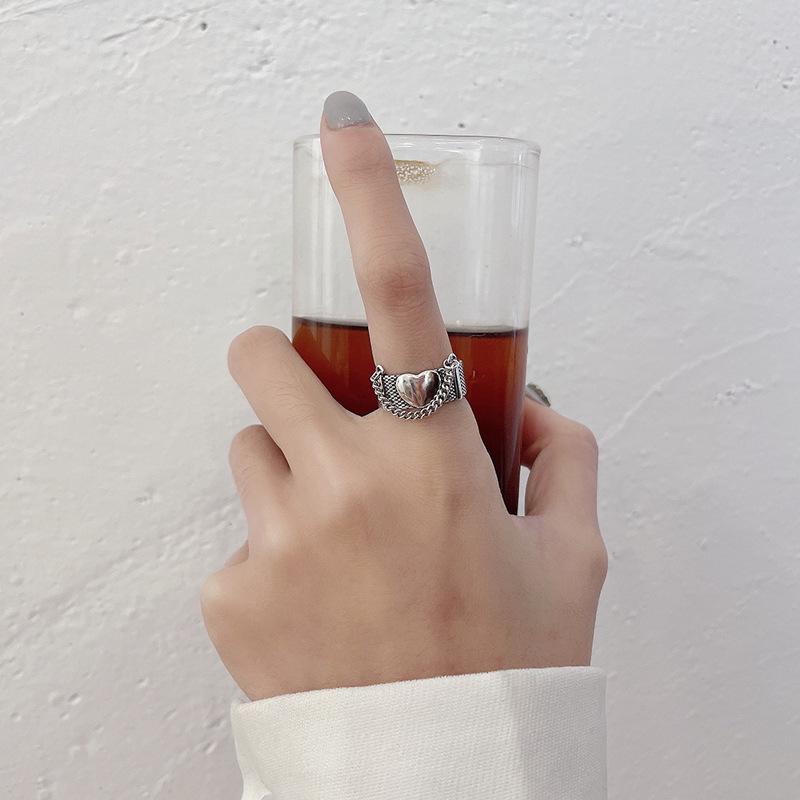 Smiley Face Chain S925 Silver Adjustable Ring - Unique High-Grade Design for Women