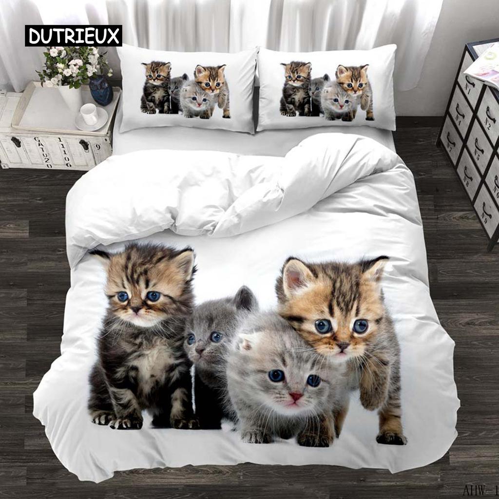3D Digital Printing 2/3pc Animal Cat Pattern Quilt Cover Pillowcase Double Bed Set Cover Quilt Soft Microfiber Bedding Set