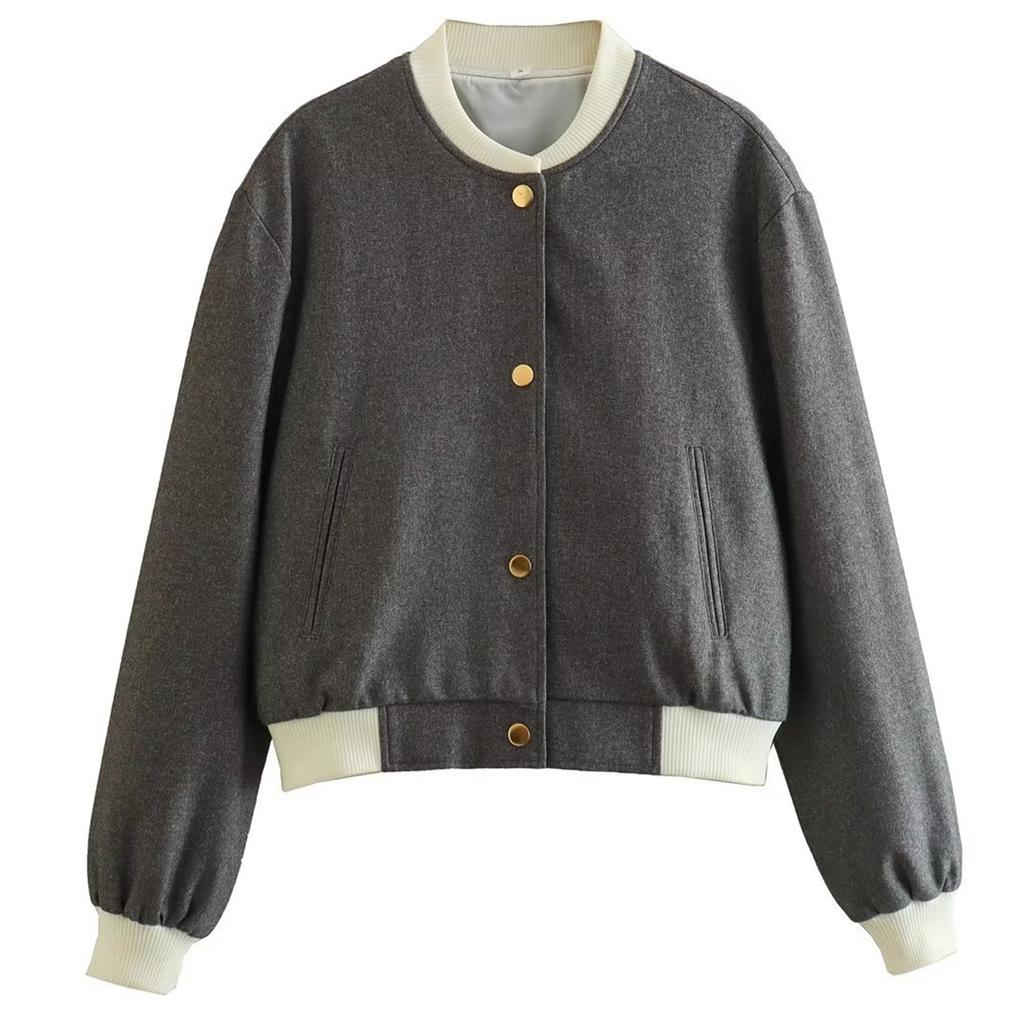 Ladies' Contrasting Color Fashionable Long Sleeved Button Down Jacket Jacket
