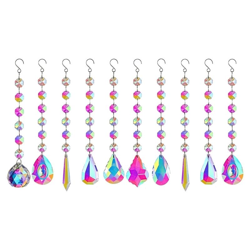 Glass Sunlight Pendant Set, 10 Piece Faceted Accent for Window Display, Party Styling and Home Room Display Use
