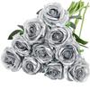 10pcs Artificial Flowers Rose Flower Branch Artificial Red Roses Realistic Fake Rose Bouquet Table Decoration Wedding Home Decor
