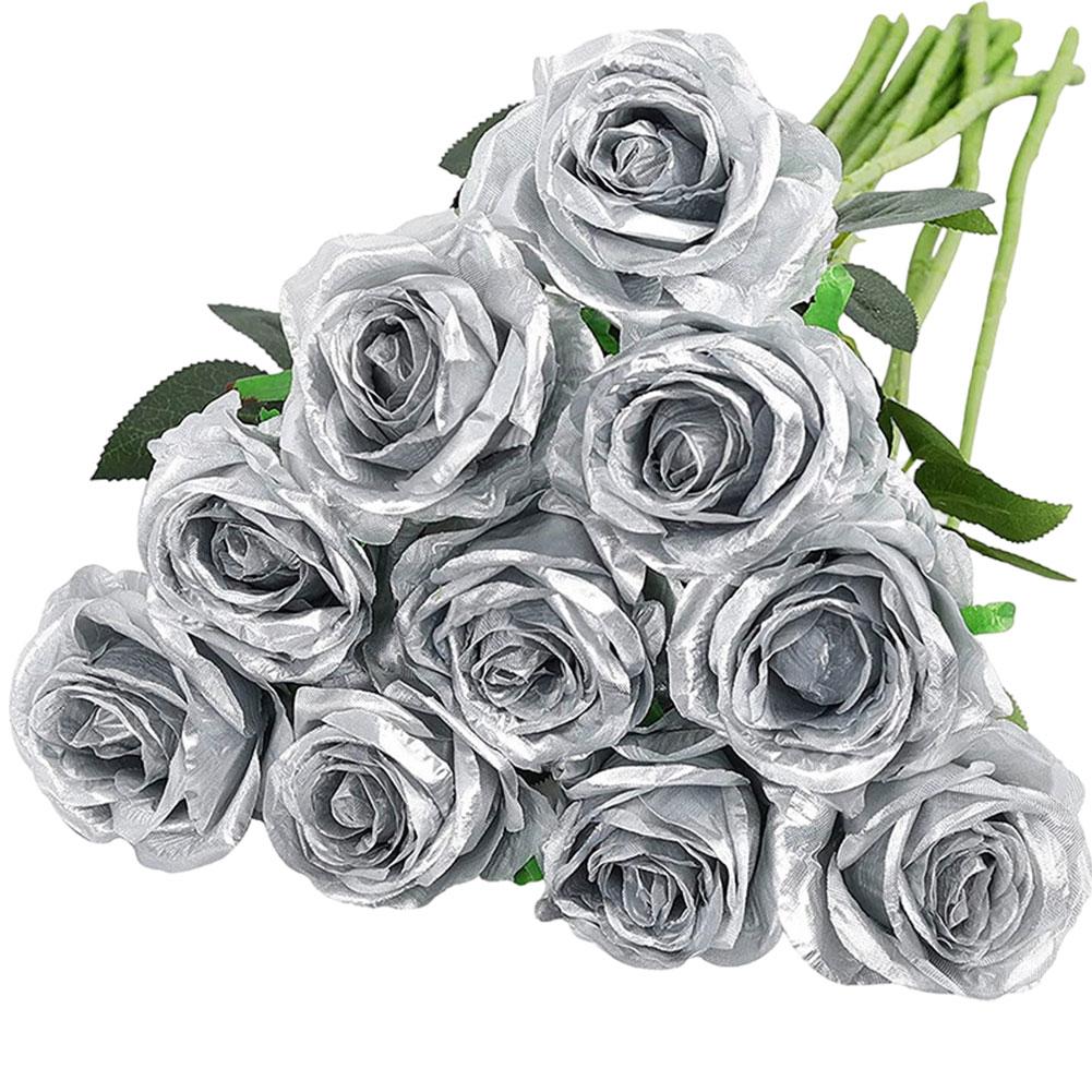 10pcs Artificial Flowers Rose Flower Branch Artificial Red Roses Realistic Fake Rose Bouquet Table Decoration Wedding Home Decor
