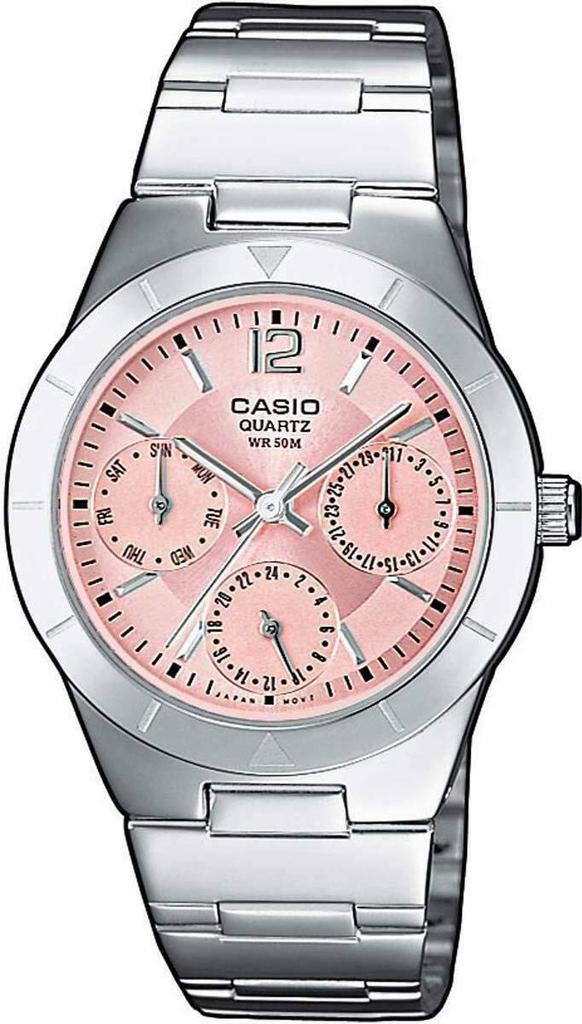 Casio LTP-2069D-4AVEG Women's Dress Analog Quartz Watch Pink Dial Silver Stainless Steel Bracelet