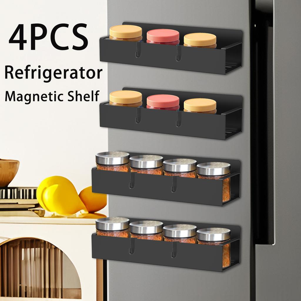 4 Stück Kühlschrank Stark Magnetisch Regal Küche Gewürz Gewürz Lagerregal Mikrowelle Kühlschrank Schrank Multifunktionaler Organizer