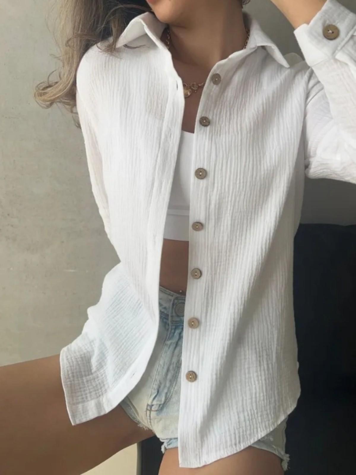 Women s Long,sleeved Shirt Casual Fashion Comfortable Cotton Single,breasted Shirt L