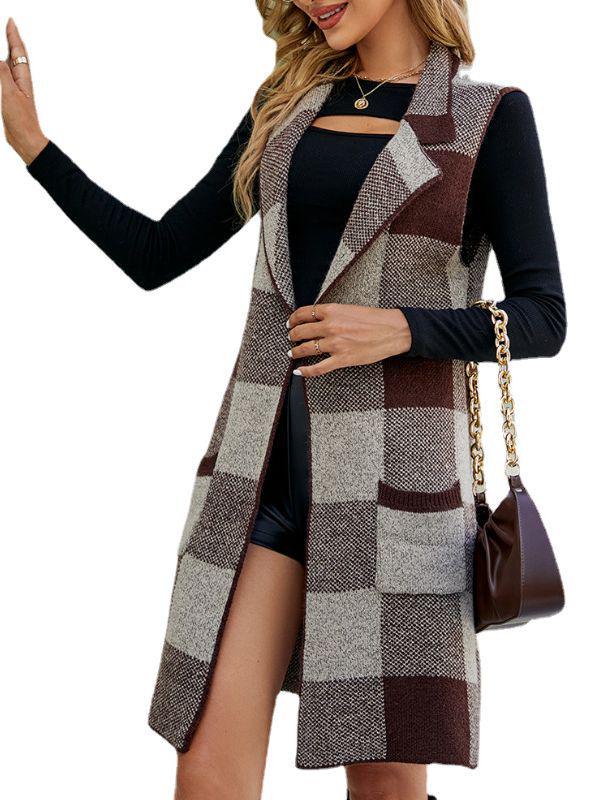 Autumn Winter Sleeveless Knit Vest with Suit Collar