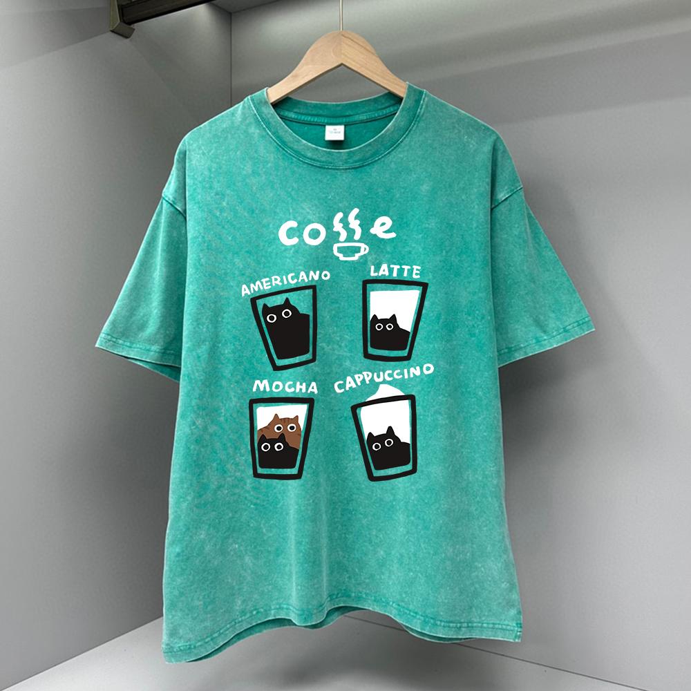 

Четыре разных вкуса кофе Мужская футболка Модные повседневные футболки Уличные футболки большого размера Свободная дышащая футболка Одежда 3XL