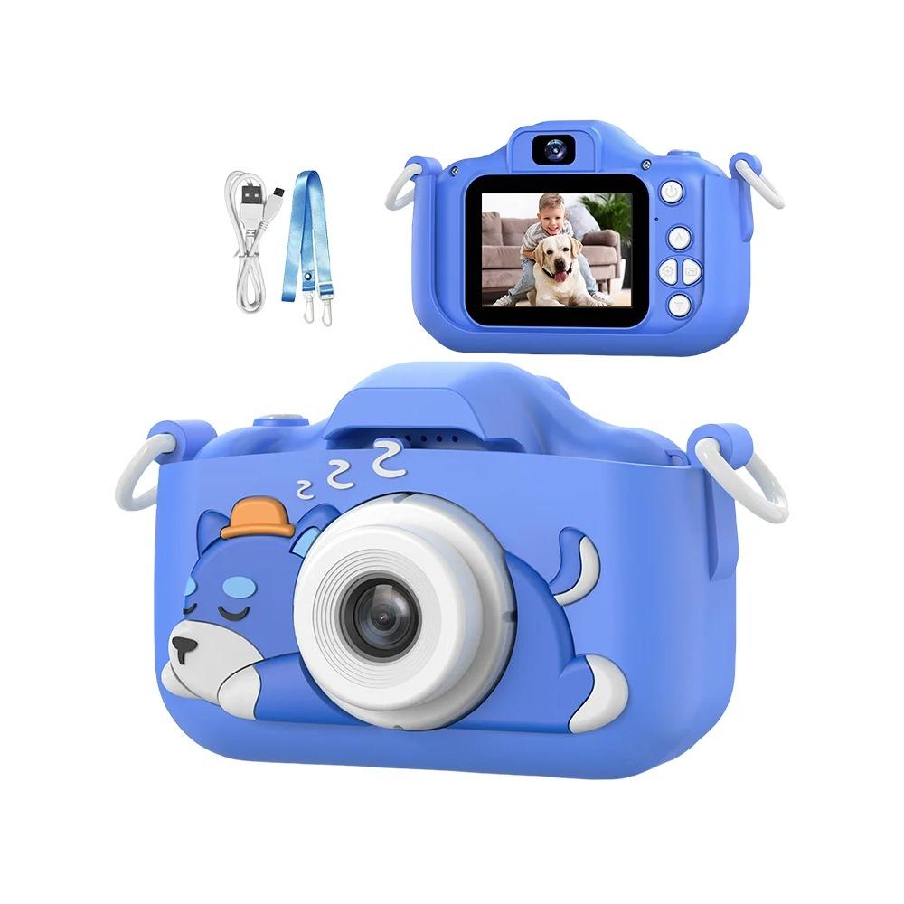 Blaue Hund Kinderkamera 1080P HD Digitalkamera 2,0" Dual-Objektiv Selfie-Videokamera mit Spielen Geburtstagsgeschenk Spielzeug für Jungen