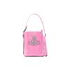 Saturn Logo Adjustable Detachable Shoulder Strap Drawstring Closure Leather Bucket Bag Women Bags Pink 4302002MUL001OG406