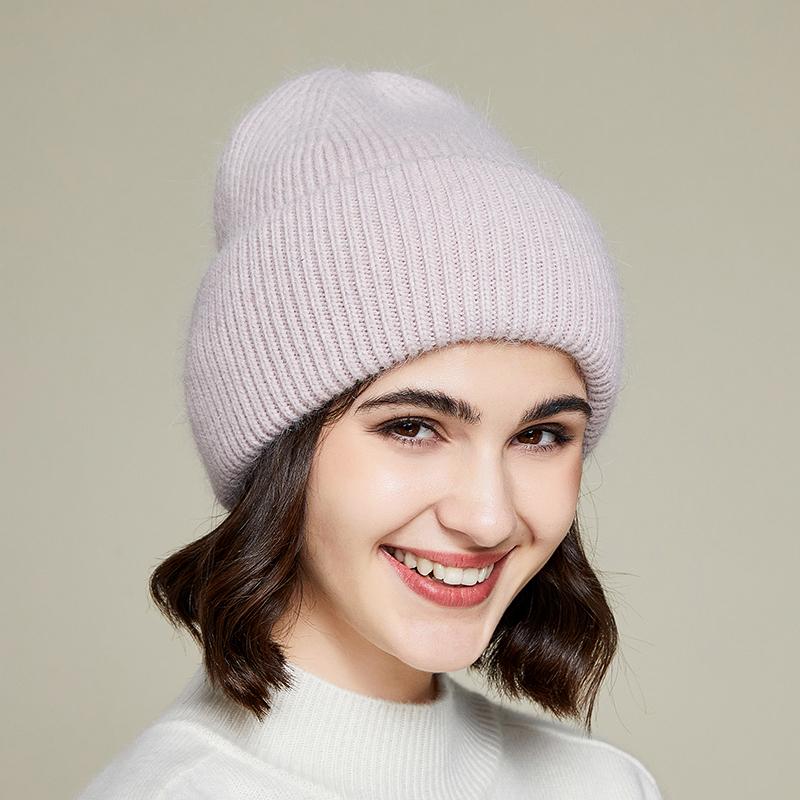 

9 Colors Unisex Solid Color Real Rabbit Fur Beanies Winter Hat For Woman Knit Bonnet Acrylic Woman Autumn Warm Skullies