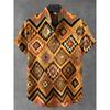 Nuova Camicia da Uomo a Maniche Corte Stile Etnico Vintage Stampa Artistica di Pavone Geometrica 3D Camicia Casual in Lino