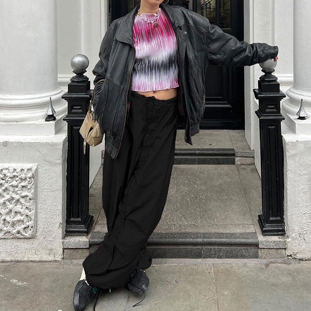 Pantaloni de damă de primăvară și vară cu personalitate largi de stradă, culoare uni, drepte, pantaloni casual cu talie joasă