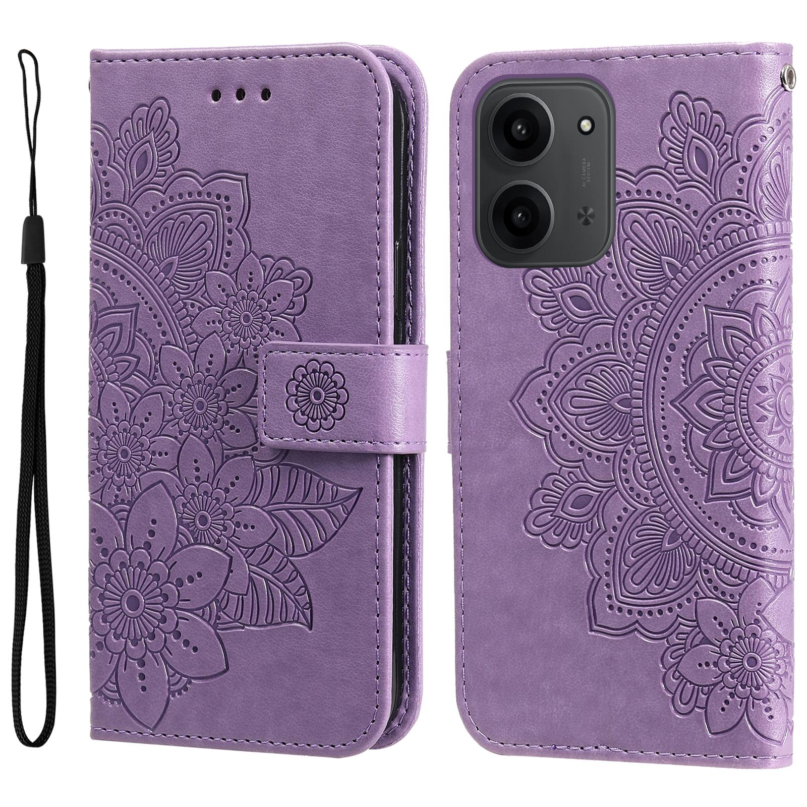 

For Xiaomi Poco C85 4G/Xiaomi Redmi 15C 4G (171mm) Case Floral Pattern PU Leather Wallet Stand Phone Cover Purple