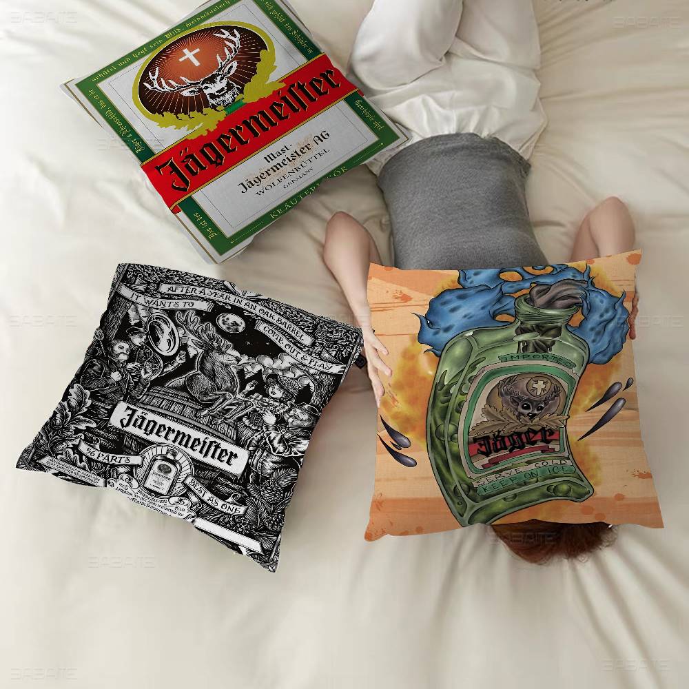 Classic Jagermeister Tin Sign Bar Pub Decorative Room Aesthetics Pillow Case Home Decor Bedroom Sofa Bed Couch Pillow Cover