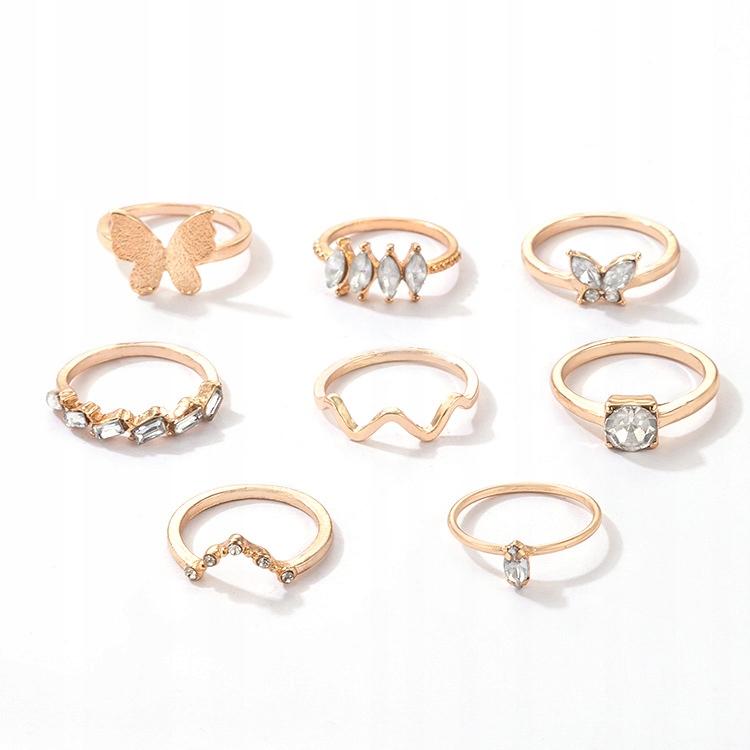 Gold Retro Punk Vintage Ring Set 8 Stück Klassische Kristalle
