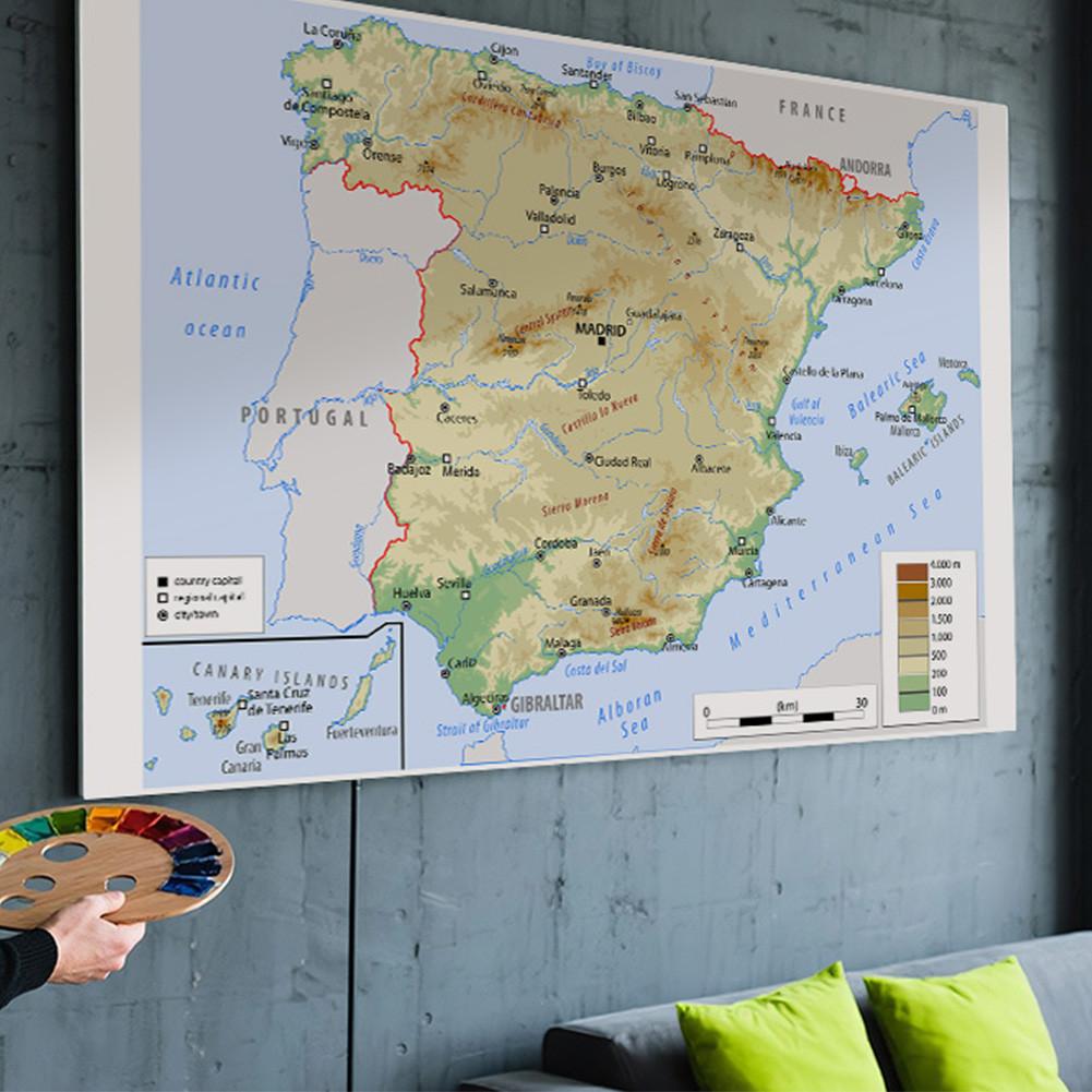 English Map Background Cloth-Spain Map-Terrain Decor Picture for Travel,Educational Tool,Photo Shoot Background