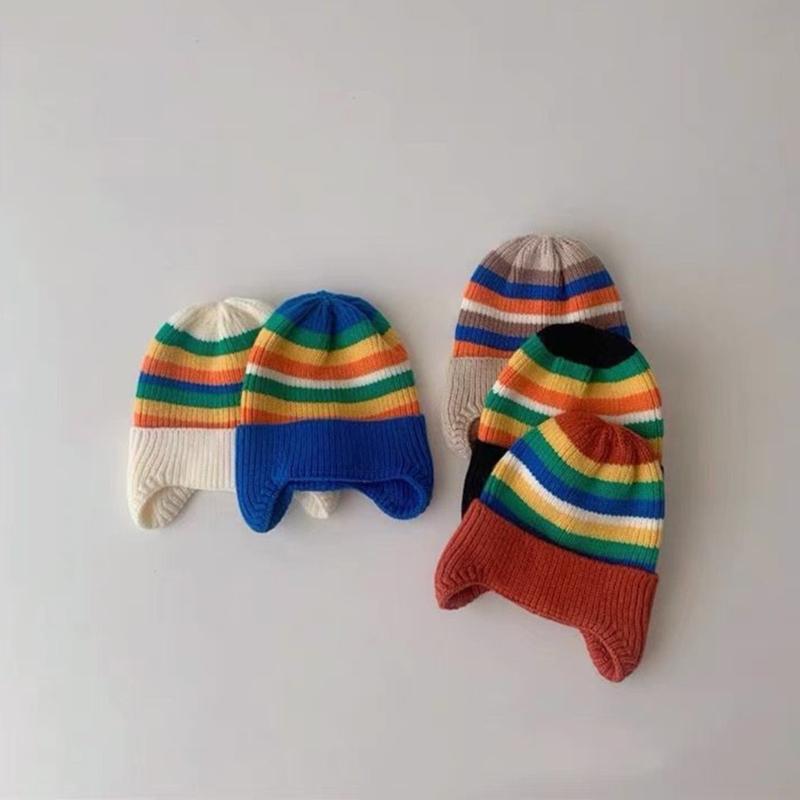 Baby Winter Knitted Hat Girls Boys Ear Flaps Hat Windproof Ear Muffs Bonnet Outdoor Headwear Toddler Fashion Headdress