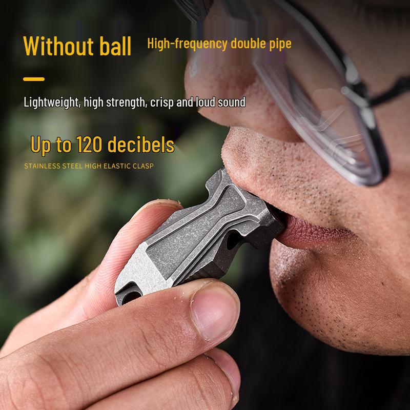 TC4 Titanium Alloy Double Tube High Decibel Survival Whistle - EDC Outdoor Emergency Tool
