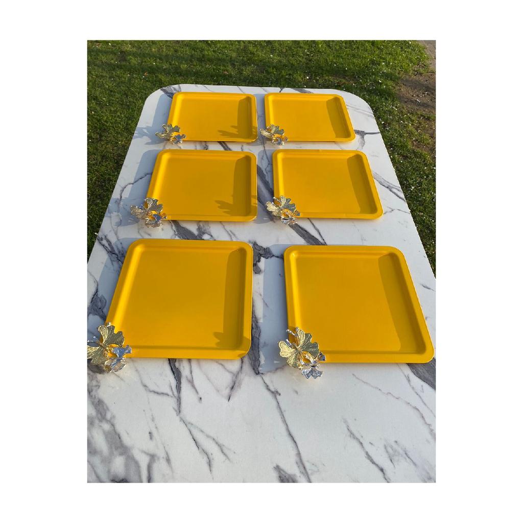 Luxus Quadratisch Schmetterling Zubehör Edelstahl Set von 6 Silber Kaffee, Tee, Dekorative Präsentation Serviertablett