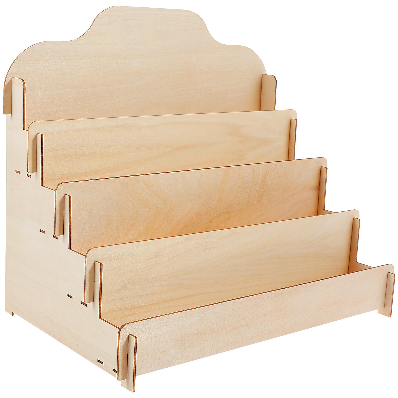 

1 Pc Multi-functional Display Stand Wood Card Display Stand 4 Layer Greeting Card Postcard Magazine Storage Rack for Home Office