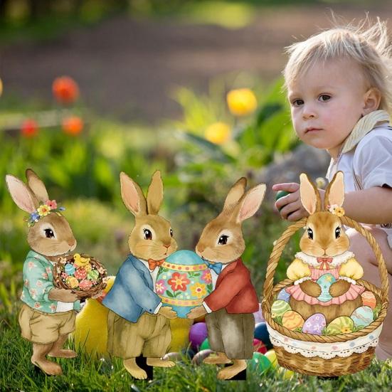 Easter Bunny Garden Stake Weatherproof Spring Yard Art Stake Festive Rabbit Egg Gnome Lawn Stake for Outdoor Planter Flower Bed Easter Decoration