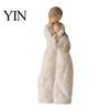 Sympathy Gift for Family Wooden Texture Resin Figurine, Hand Carved Mother & Child/Family/Couple/Dog Owner Decorative Statue Office Statue, Minimalist
