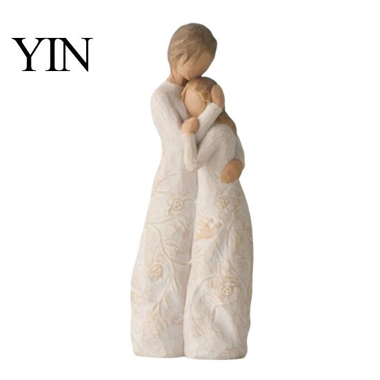 Sympathy Gift for Family Wooden Texture Resin Figurine, Hand Carved Mother & Child/Family/Couple/Dog Owner Decorative Statue Office Statue, Minimalist