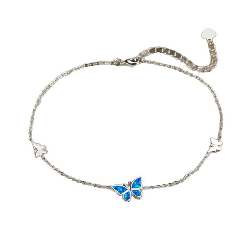 Anklet European and American style gorgeous decorative platinum blue opal butterfly anklet