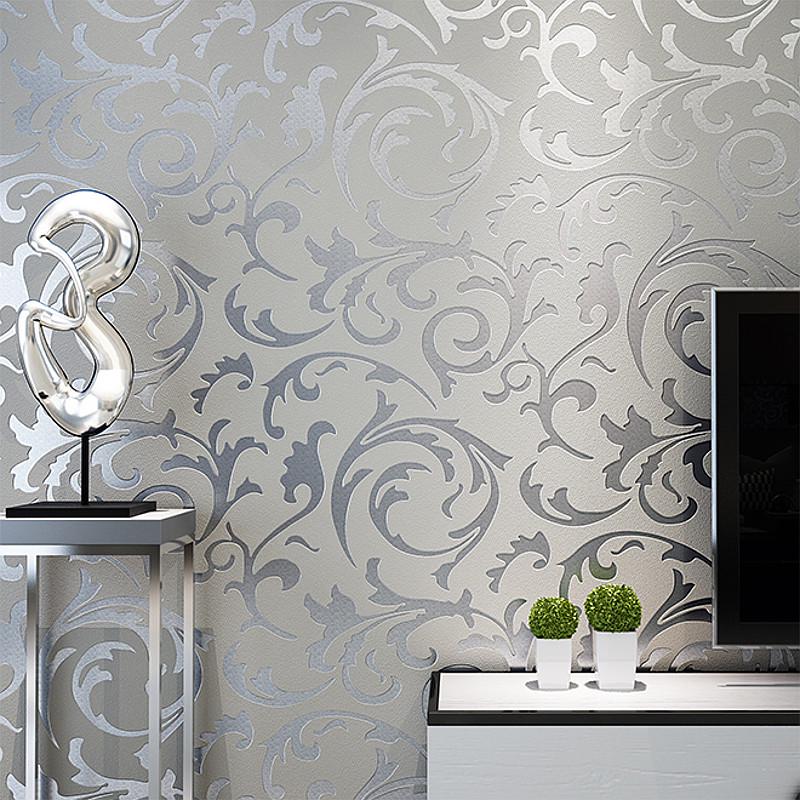 Grå 3D Viktoriansk Damask Preget Tapetrull Stue Soverom Veggbelegg Sølv Blomstret Luksus Tapet Hjemmeinnredning
