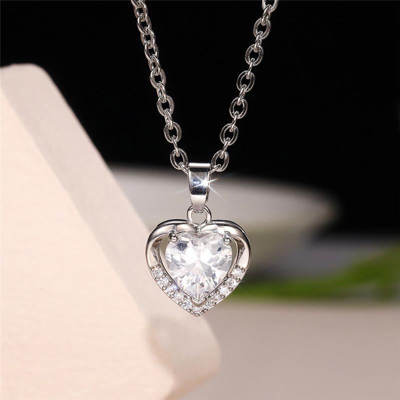 New Romantic Heart Necklace Silver Color O Chain Fashion Wedding Jewelry for Women Love Gift Versatile Lady Pendant Necklaces