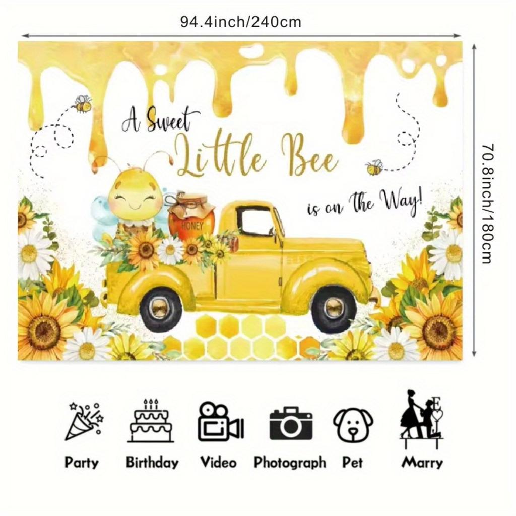 2D Plane 1 Piece of Baby Baptism Backdrop Cloth Featuring Cute Bees and Honeycomb Design