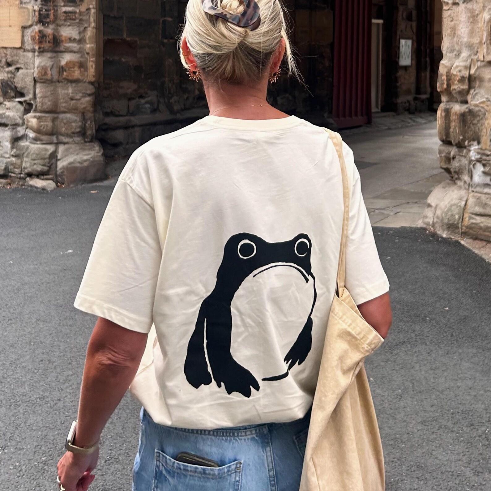 Matsumoto Hoji Frog T-Shirt - Back Screen Printed - Ecru Ivory Colour - Heavyweight Organic Ringspun Cotton - Minimalist Japanese Style S